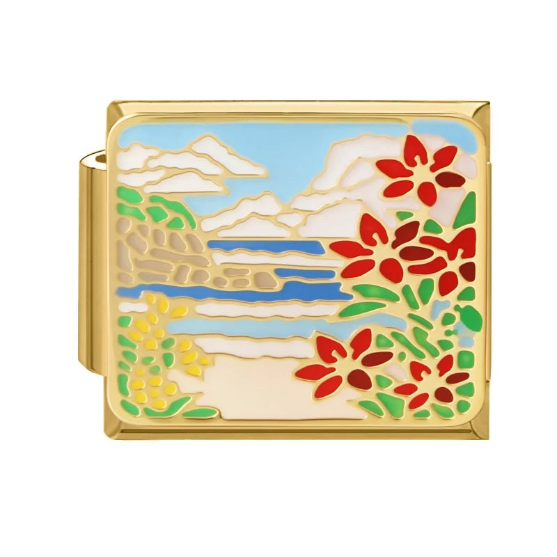 Gold Spring Summer Colorful Starfish Beach Sky Flowers Italian Charm