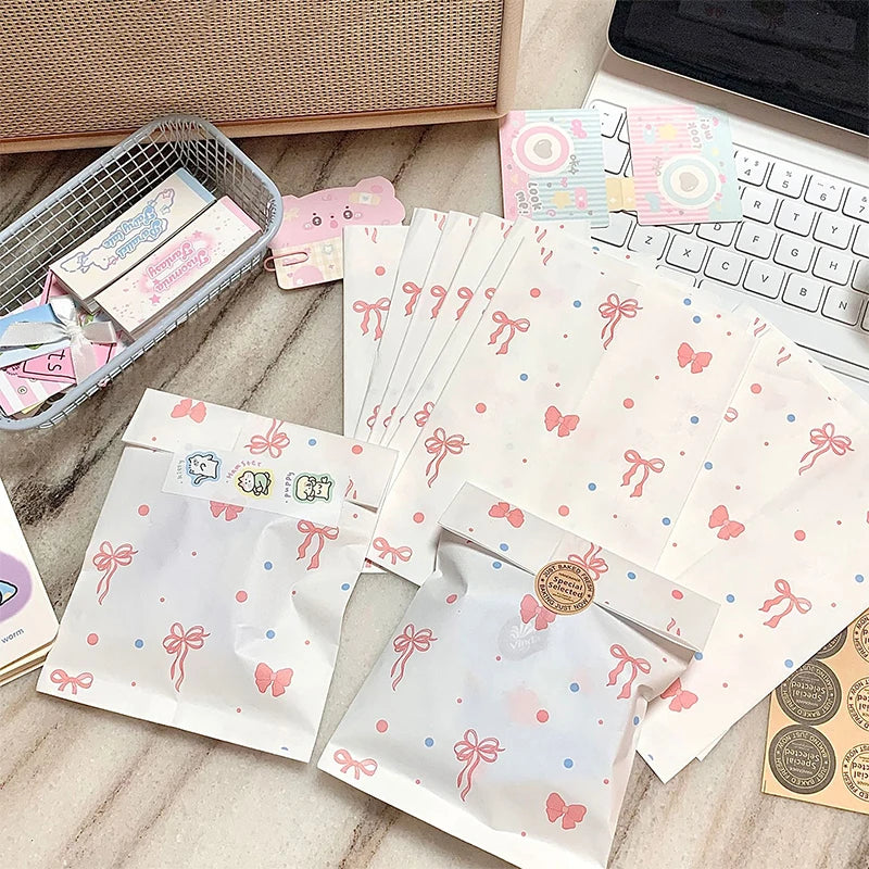 Pink Bowknot Heart Paper Bags Handmade Crafts Wrapping Storage Qme