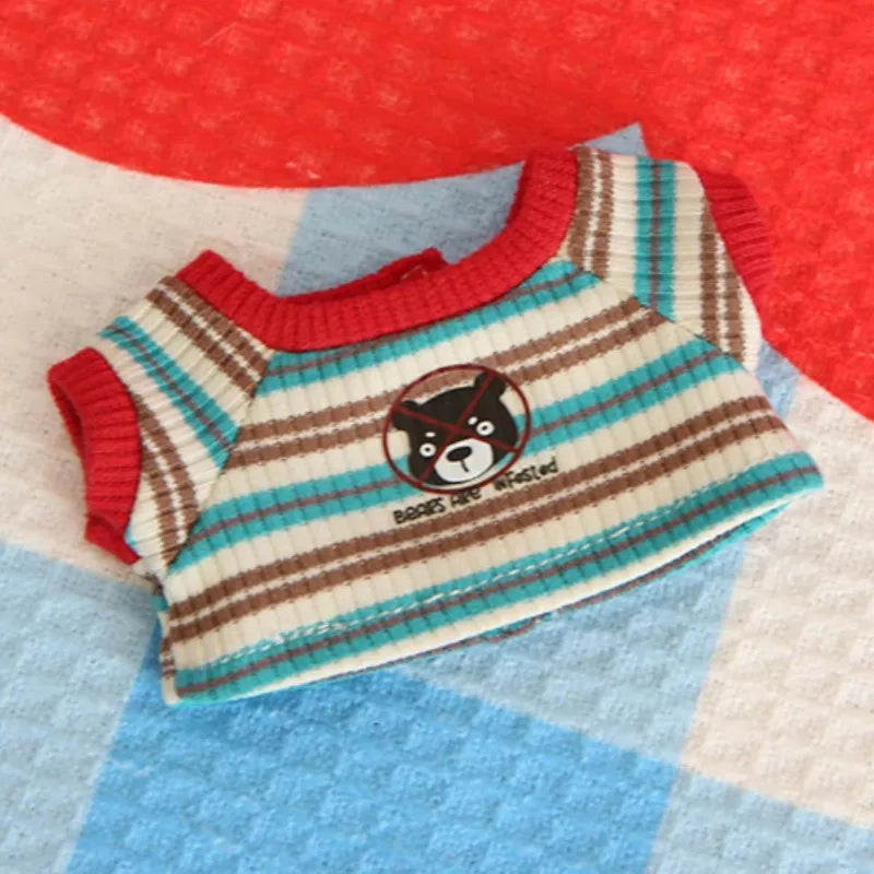 Labubu doll clothing 2-piece set, red workwear and striped T-shirt, suitable for fashionable matching of 17cm and 15cm dolls Qme