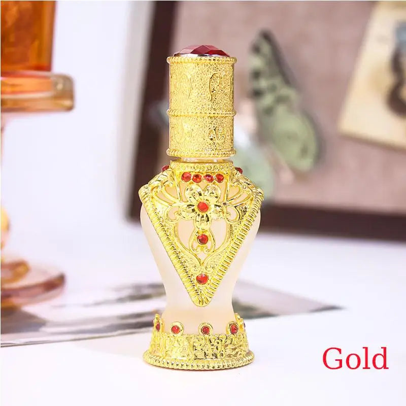 Arabian Antiqued Metal Essential Oil Bottles Refillable Perfume Qme Gold