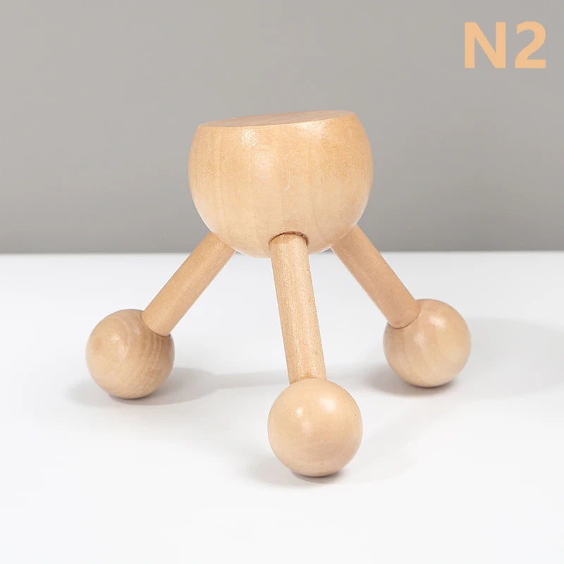 Neck Back 3 4-Leg Massage Roller Hair Growth Stress Relief Wooden Qme N2