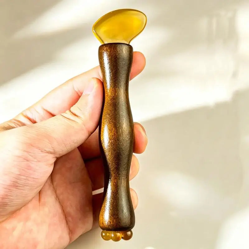 Facial Gua Sha Massage Tool Lotus Seedpod Brass Bead Rosewood Qme