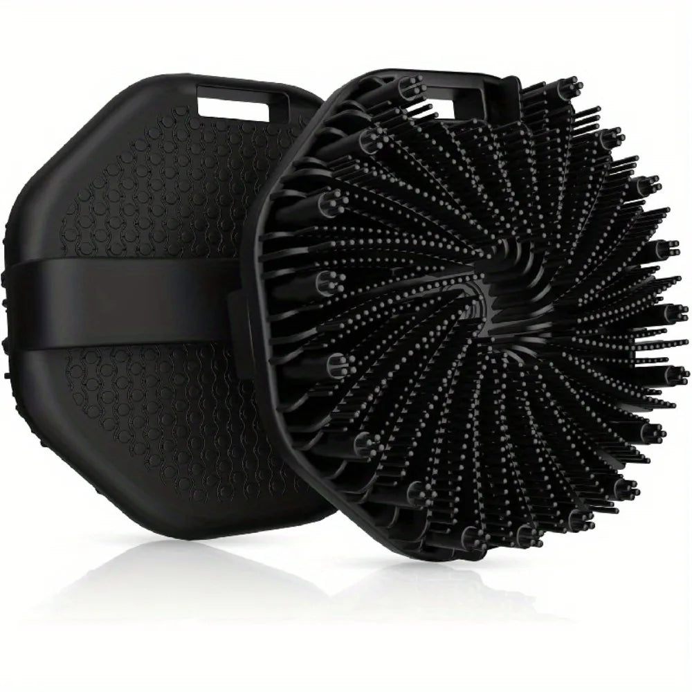 Bath Soft Silicone Back Brush Shower Sponge Scrubbing Handle Qme Black 1Pc