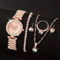 6pcs Fashion Crystal Butterfly Women's Watch Qme Rose