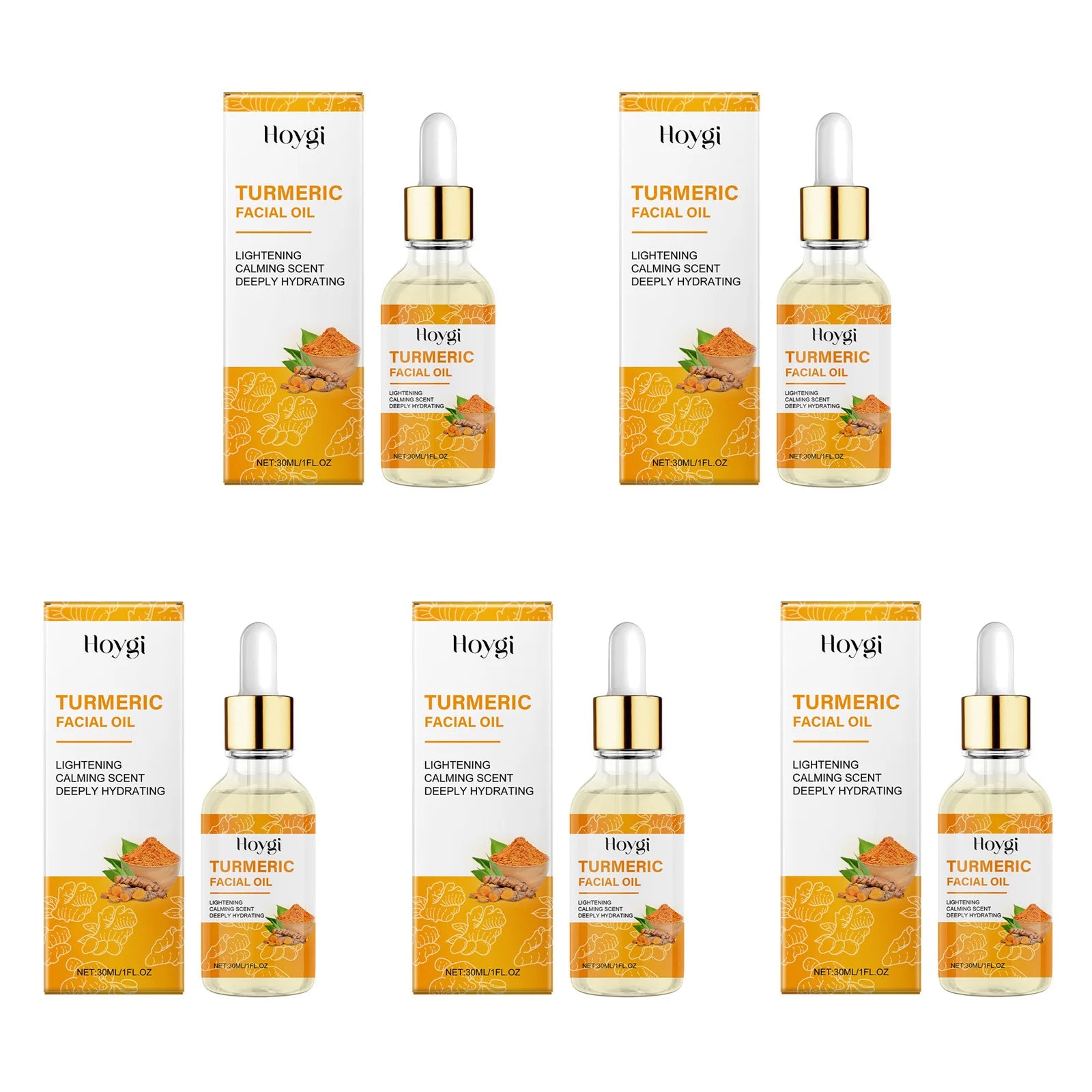 Turmeric Facial Essence Oil Nourishing Brightening Fade Dark Spot Skin Care Smoothing Firming Glowing Complexion Moisturizing Qme 5 x 30ml Boxed