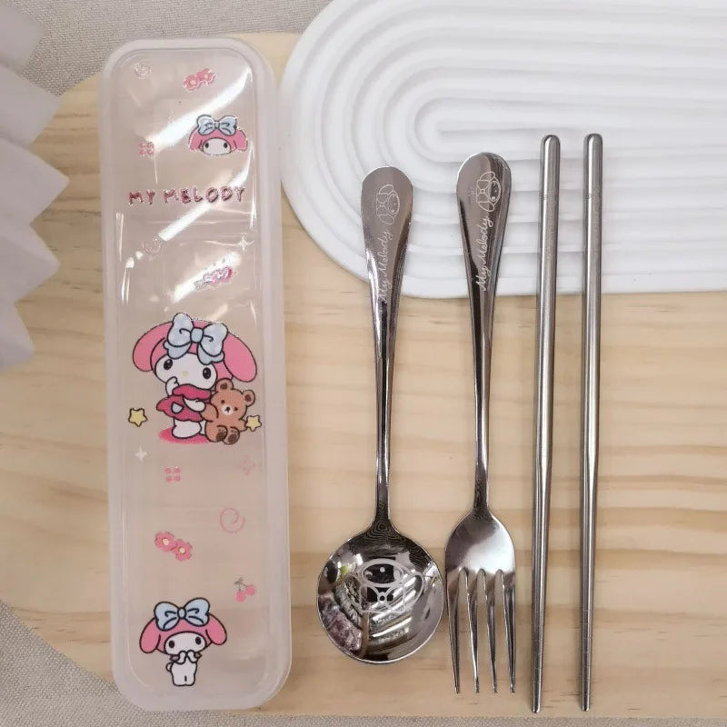 Kuromi Stainless Steel 3-Piece Portable Cutlery Set Cute Cartoon-Themed, Stylish Fork and Spoon Set Qme 2
