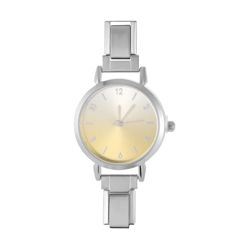 Fashion Women's Stainless Steel Round Blush Watch DIY Bracelet Bangle
