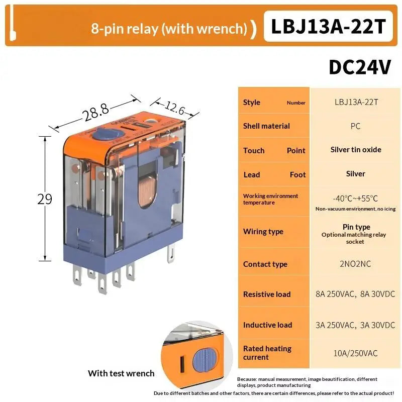 1Pcs AC220V DC 24V Universal Relay J13A Micro Voltage Plug-in Relay 5Pin 8Pin DC12V 12A Relay DIY Accessories Qme 8pin 1NO1NC T DC24V