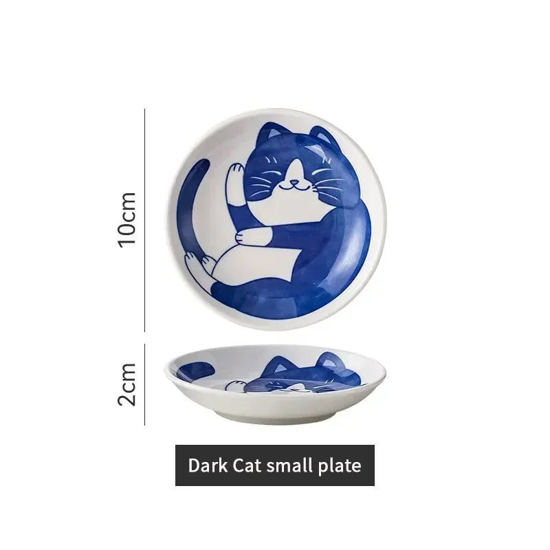 Sauce Dishes Sushi Plate Tableware Japanese Style Ceramic Dessert Creative Cute Cartoon Lucky Cat Pattern Water Drop Shape Plate Qme