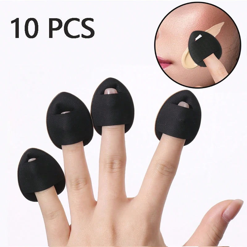 10-pack Mini Finger Puffs Latex-free Makeup Tools Puff Cushion Sponge Qme black