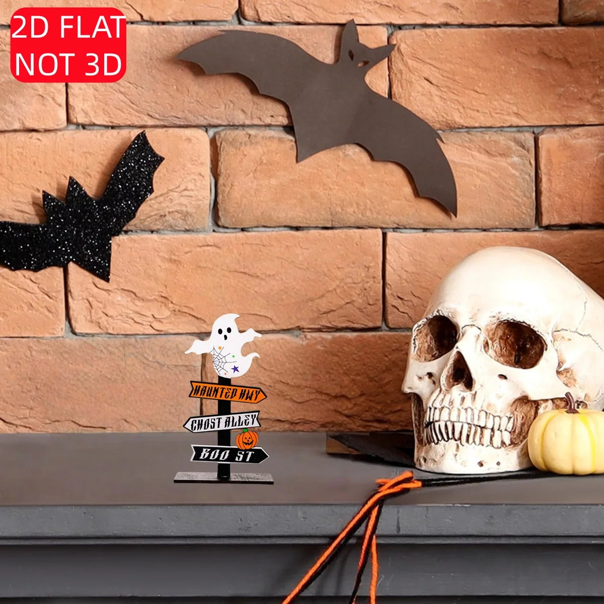 1 Set of 2D Halloween Wooden Tabletop Decorations, Ghost Signs with Spider Webs, Vintage Halloween Farmhouse Shop Party Event Decorations Qme