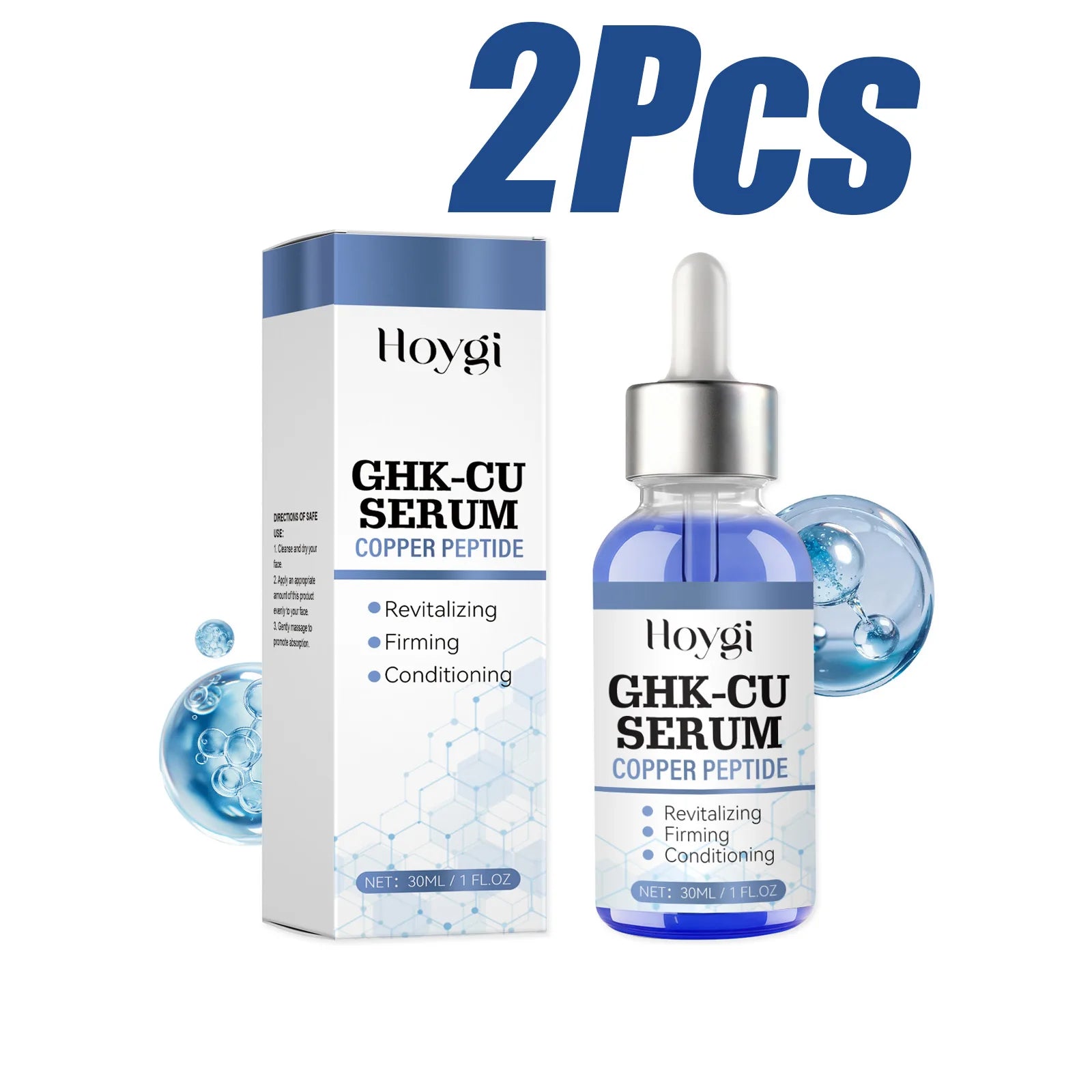 Copper Peptide Serum Anti Aging Face Serum Firming Lifting Fade Fine Lines Pore Shrinking Moisturizer Hyaluronic Acid Skin Care Qme 2 x 30ml Boxed