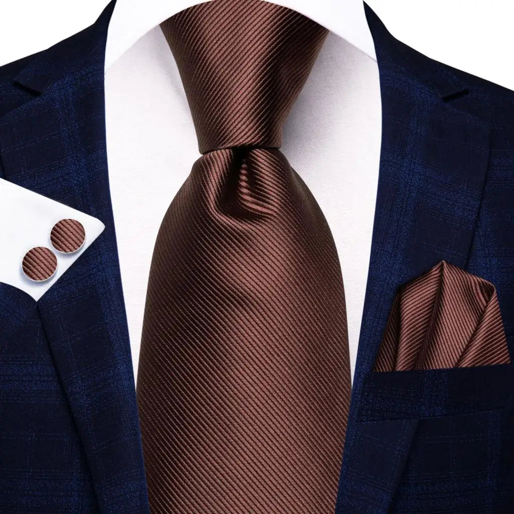 Hi-tie Paisley Brown Tie Men Elegant Mens Necktie Pocket Square