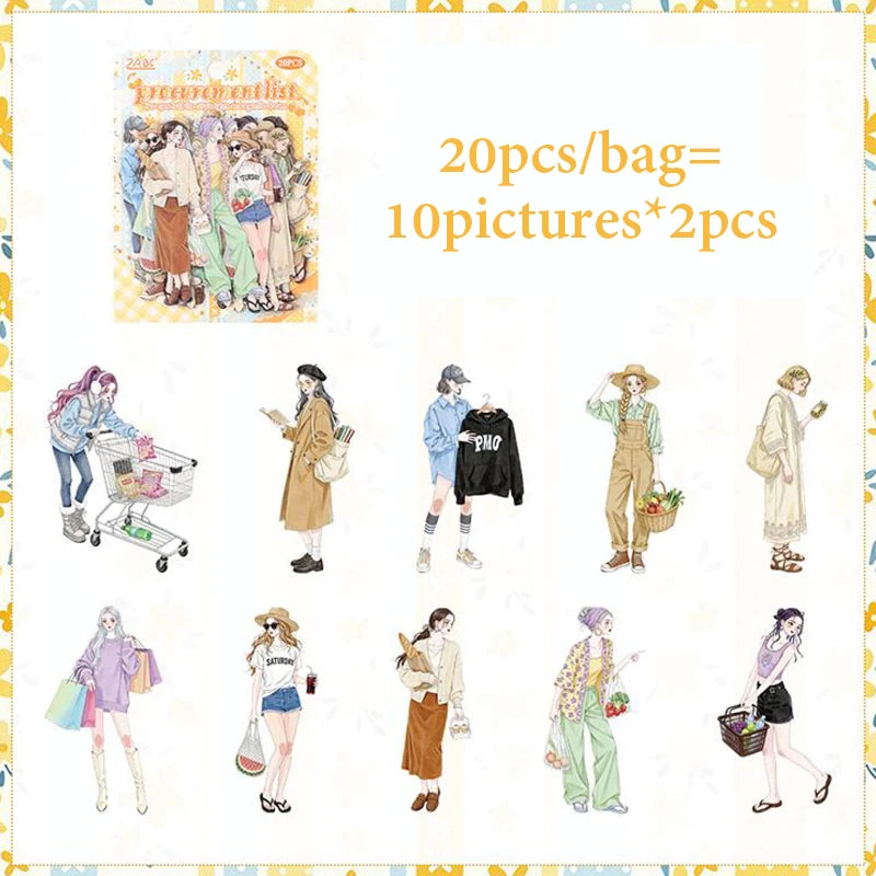 Multi-Scene Outfit Figure Stickers, Art Supplies for Photo Frames & Albums, Decor Stickers for Junk Journals Qme C