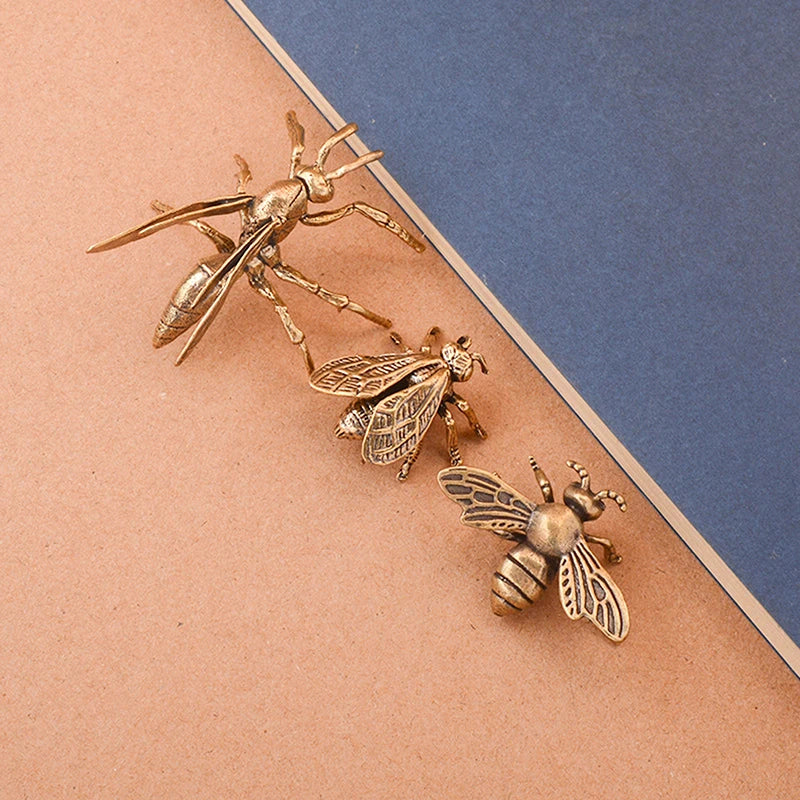 Miniature Simulation Insect Desk Ornament Brass Bee Figurines Table Qme