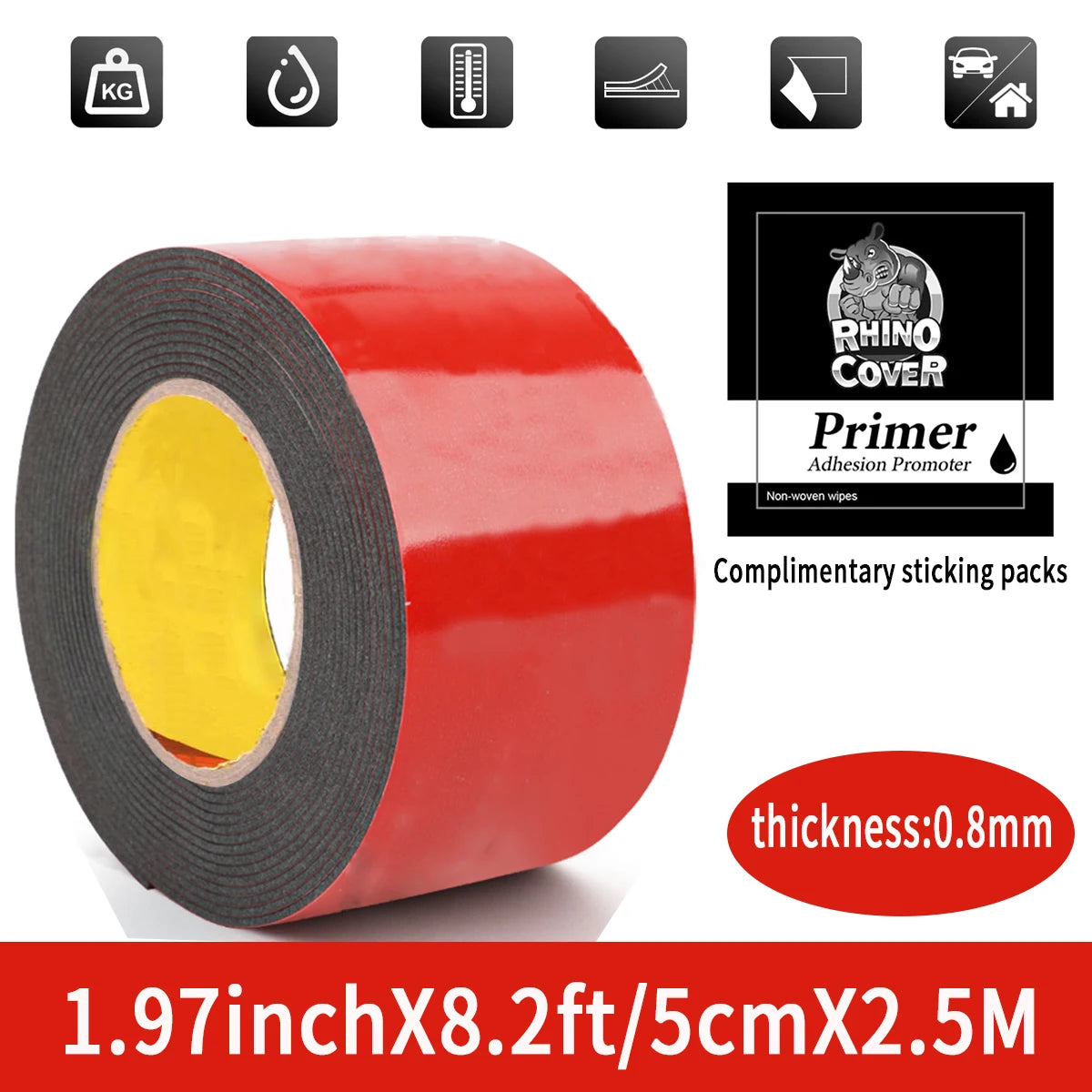 Strong Double Sided Adhesive Tape With High Viscosity For Automotive Use High Temperature Resistant Fixed Adhesive Patch Qme 5cmX2.5m