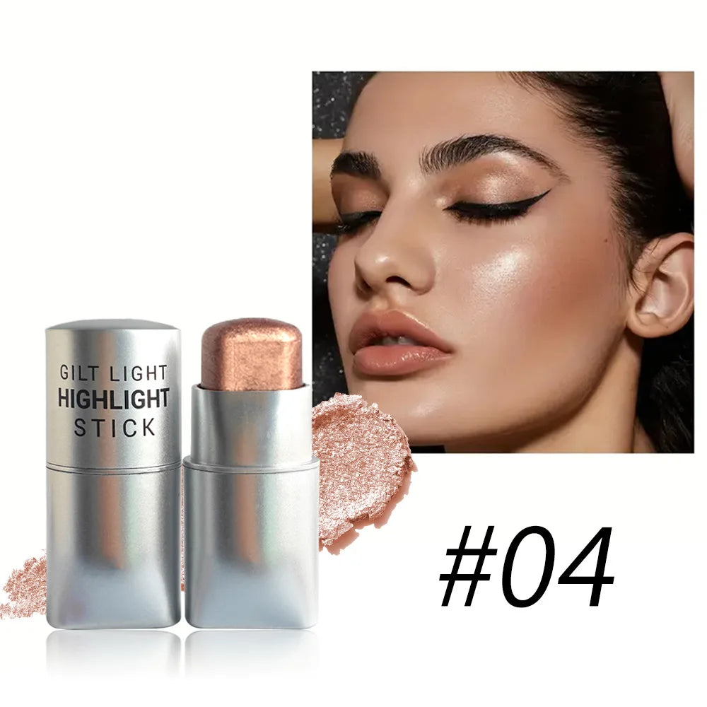 Glowy Highlighter Stick Shimmer Finish Waterproof Long-lasting Easy Qme 04-light brown