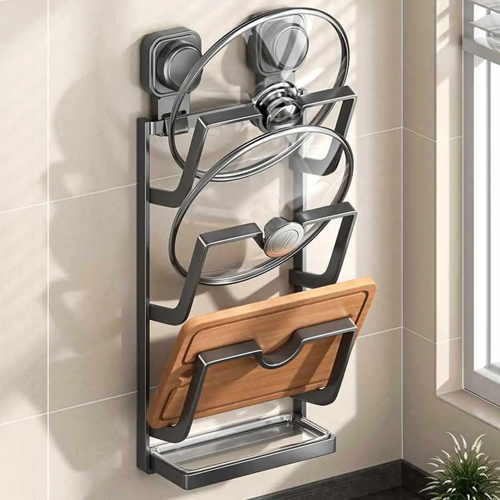 Pot Lid Rack Organizer 3-Tier Space-saving Storage Kitchen Qme