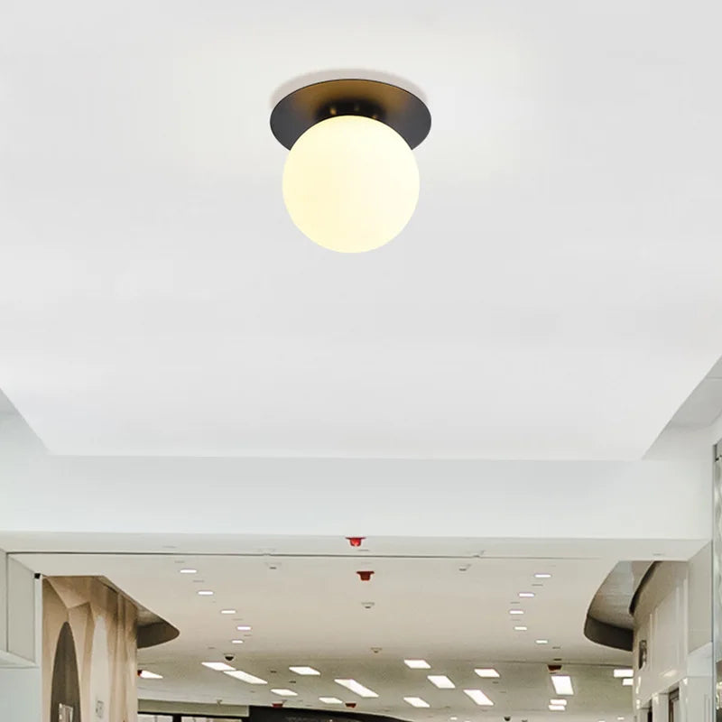 Nordic LED Ceiling Light Simple Bedroom Bedside Corridor Industrial Lighting Acrylic Ball Ceiling Lamp Gold Black Iron G9 Lamps Qme