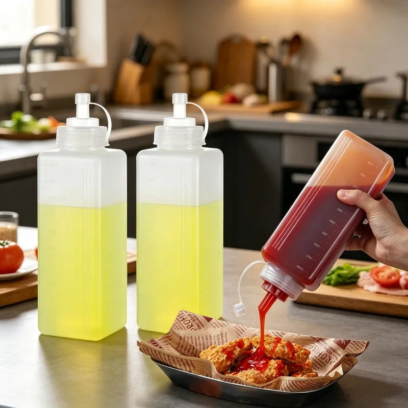 1000ML Squeeze The Sauce Bottle Large Diameter Plastic Condiment Dispenser Kitchen Seasoning Salad Dressing Olive Oil Bottle Qme