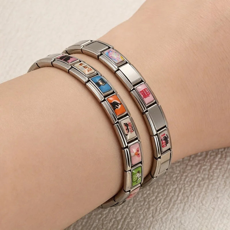 Romantic Cute Cats Hug Red Hearts Dog Duck Animal Series Italian Charm Links Fit 9mm Stainless Steel Bracelet Jewelry DIY Making Qme