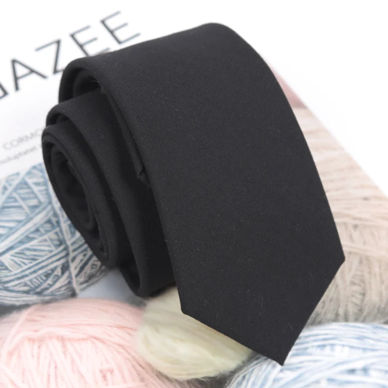 Men's Tie Cotton Black Solid Necktie Narrow Collar Slim Ties Wedding Business Casaual Party Suit Shirt Gift For Men Accessory Qme