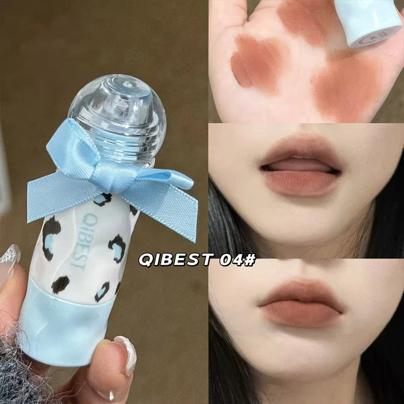 QIBEST Matte Velvet Lip Gloss Makeup Sets Red Brown Lip Glaze Lasting Waterproof Orange Color Liquid Lipstick 4 Colors Lip Tint Qme