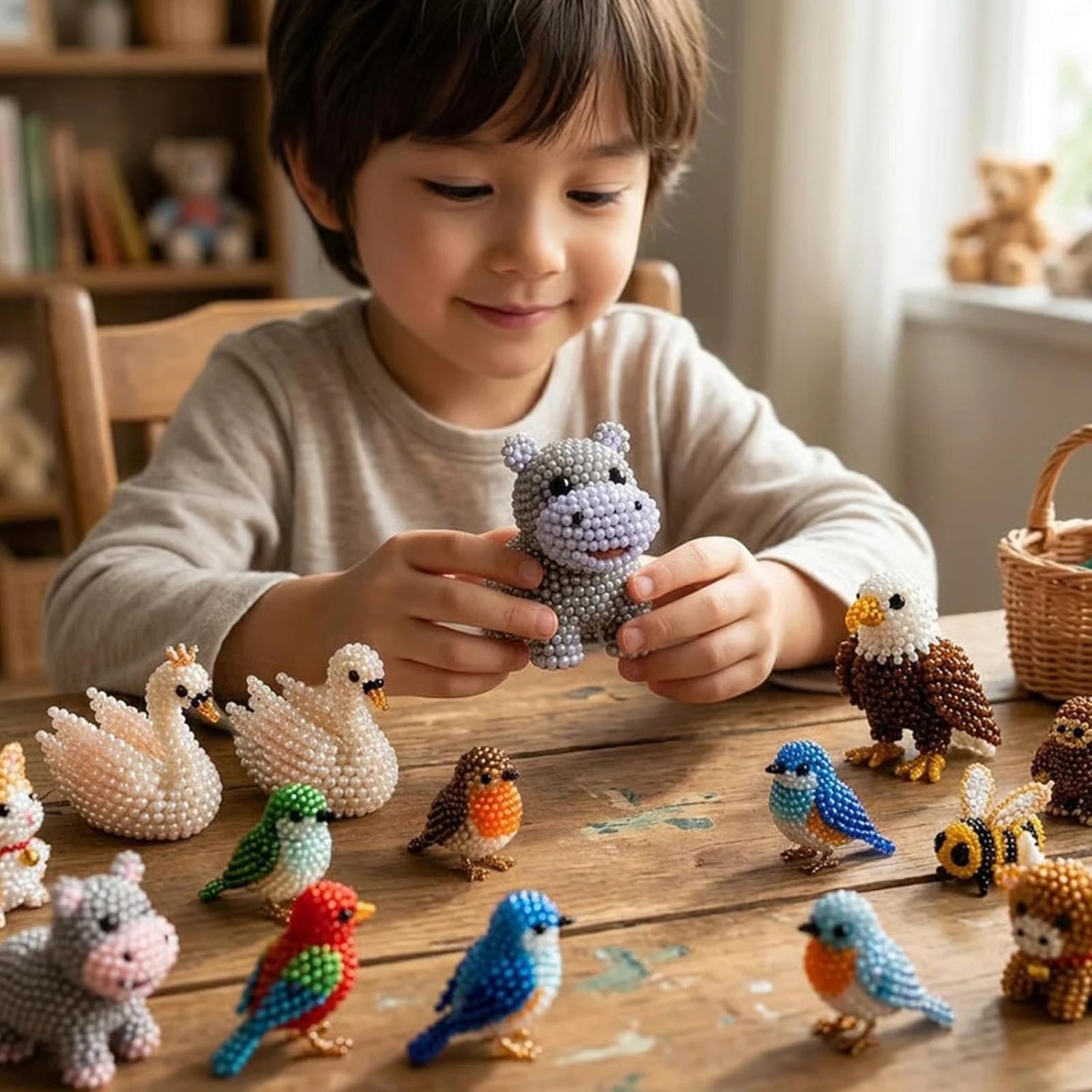 Cute Farm Animal Bead Craft Kit Diy 3d Beaded Ornament Set Perfect For Home Decor Keychains & Gift Giving Easy Craft Qme