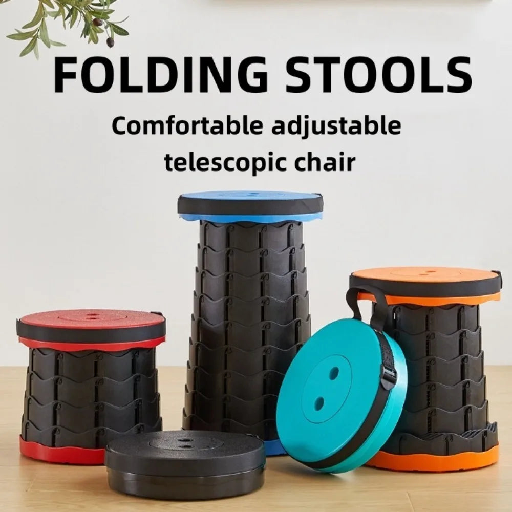 Outdoor Portable Rainbow Fold Expandable Lightweight Plastic Stool Travel Queue Camping Fish Home Saving Space Telescopic Stool Qme