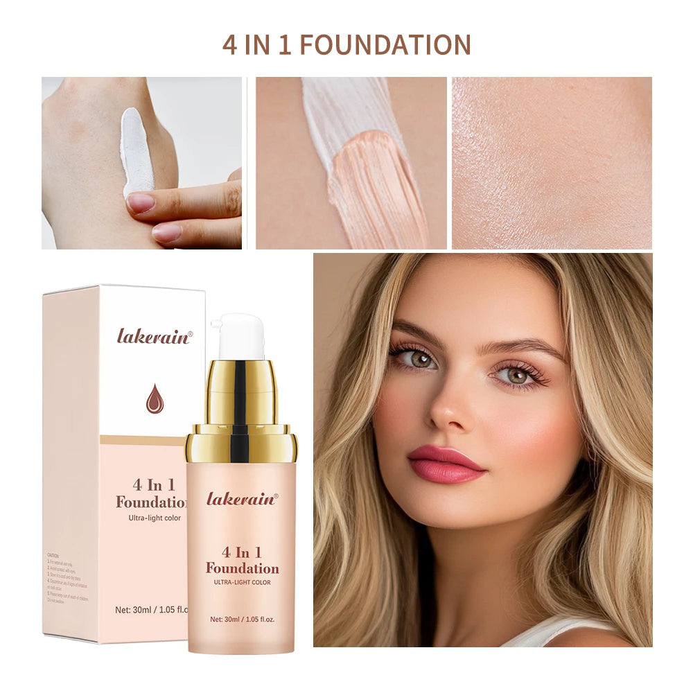4-in-1 Liquid Foundation Multi-effect Concealer Refreshing Qme