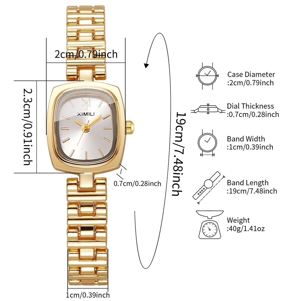 Women's Small Square Watch, Gold Tone with Silver Dial, Everyday Wear Qme