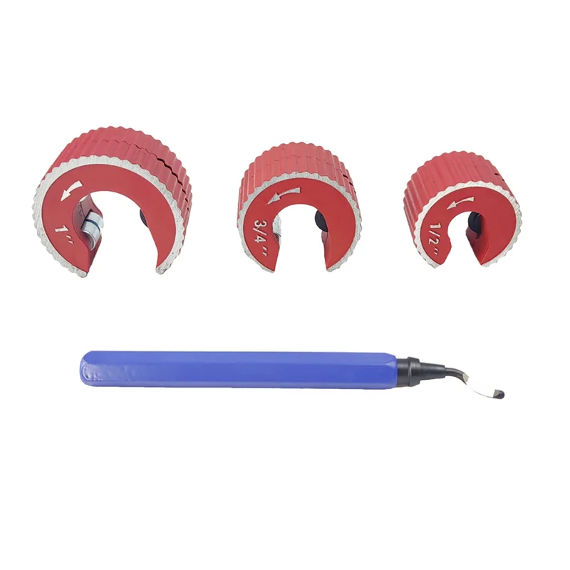 A02F-Copper Tubing Cutter Set Copper Pipe Cutter Tool,Include 3Pcs 1/2-1In.Cutters,1Pc Trimming Knife,3 Spare Cutting Wheel Qme Blue