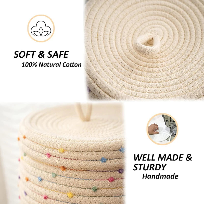 Woven Makeup Storage Basket Underwear Cotton Rope Lid Desktop Box Key Qme