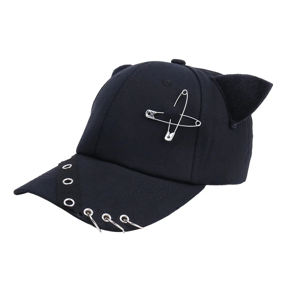 Fashion Hiphop Cat Ear Baseball Cap Rivet Pin Peaked Spicy Girls Qme Style 3