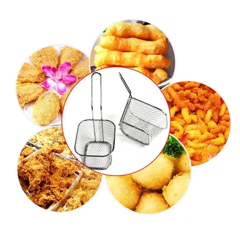 French Fries Basket Portable Stainless Steel Chips Mini Frying Basket Strainer Fryer Kitchen Cooking Basket Colander Accessories Qme