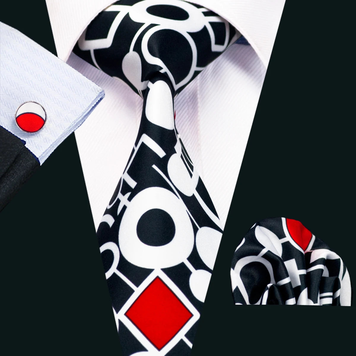 Black Geometric Tie Tie For Men Wedding Tie Party Necktie Handkerchief Cravat Barry.Wang Fashion Designer Tie Set LS-5225 Qme 1209