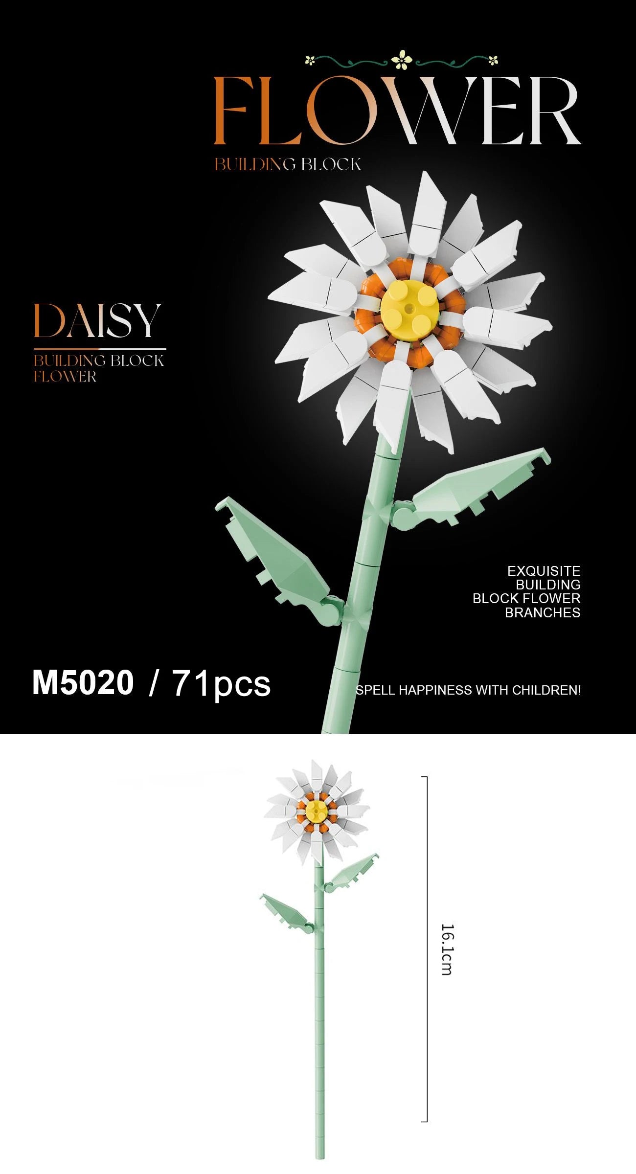 Building block flower set, DIY floral decoration kit, suitable for desktop decoration and room accessories – a perfect gift idea Qme 5020-Opp bag
