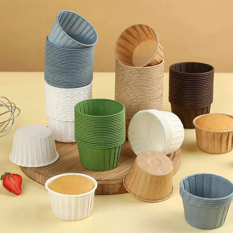 50pcs Cake Baked Crimped Muffin Cup Heat-resistant and Oil-proof Paper , Suitable for Cupcakes Wrapping Paper Wedding Party Qme