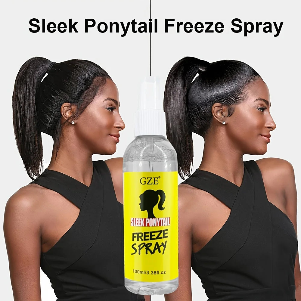 GZE Sleek Ponytail Freeze Spray - Long Lasting Hold, Frizz Control, and Shine - Non-Sticky Formula for Professional Looking Qme