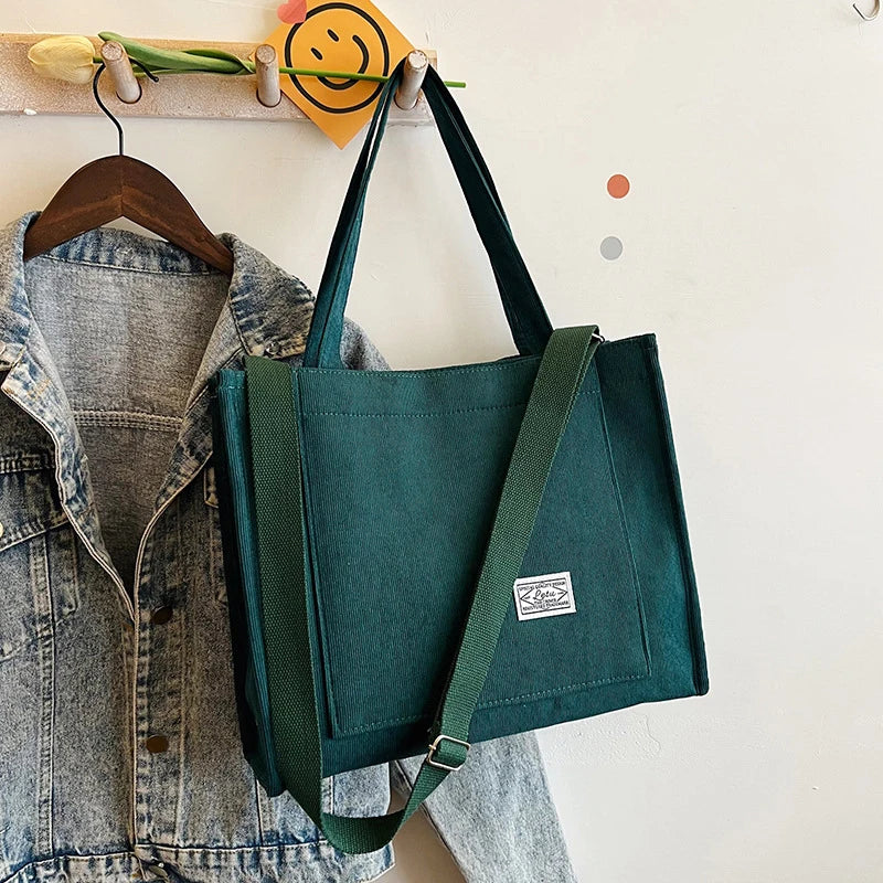 Corduroy Shoulder Bag 2024 New Women Small Square Bag Fashion Ladies Student Handbag Large-capacity Shoulder Cross Bag Tote Bag Qme Green
