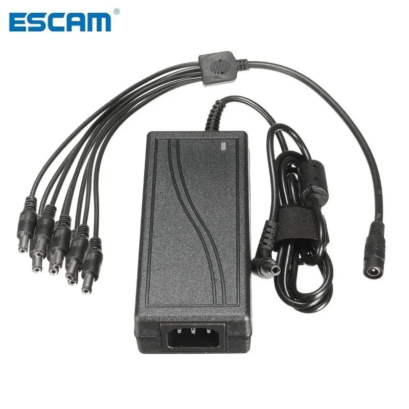 ESCAM DC 12V 5A Monitor Power Adapter Power Supply + 8 Way Power Splitter Cable For Camera/Radios Surveillance CCTV CAMERA Qme UK Plug