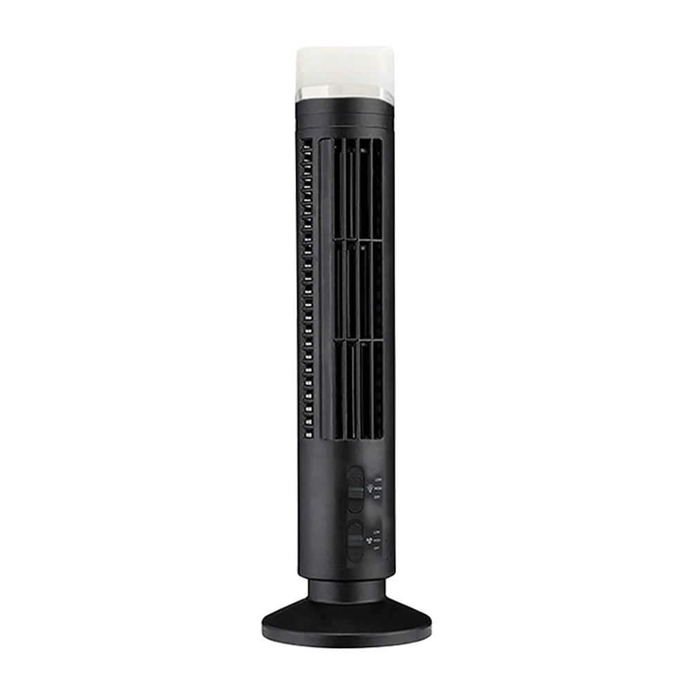 LED Tower Fan Bladeless Tower Fan 2 Gear Speed Adjustable Portable Electric Desk Fan for Home Bedroom Living Rooom Office Qme Black 100V-240V EU Plug