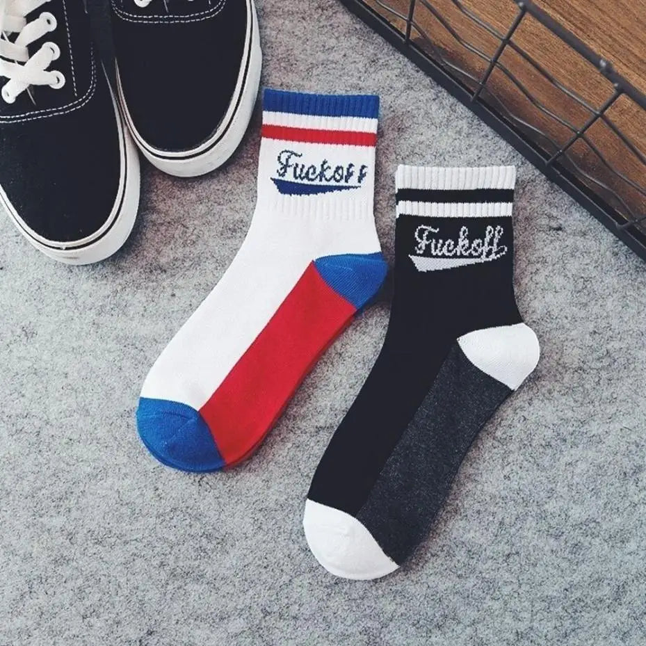 Fashion Cotton Skateboard Socks Letter Print Casual Sports Hosiery Qme