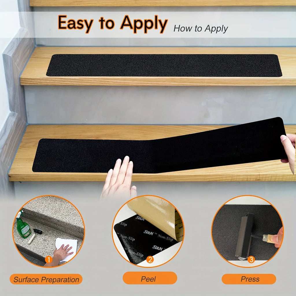 10pcs Set of Pre-Cut Rubber Anti-Slip Stair Tread Tape, Easy to Install Safety Grip Strips for Steps, Skateboards, Decks, Ramps Qme