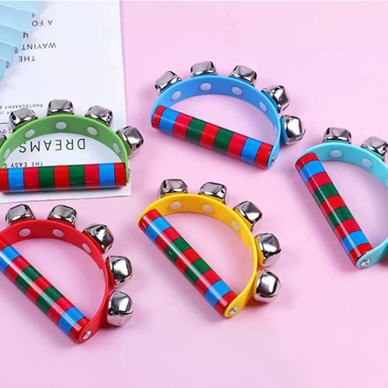 One-piece Smart Toy Handbell Kids 5 Jingle Bells Wood Grip Music Qme