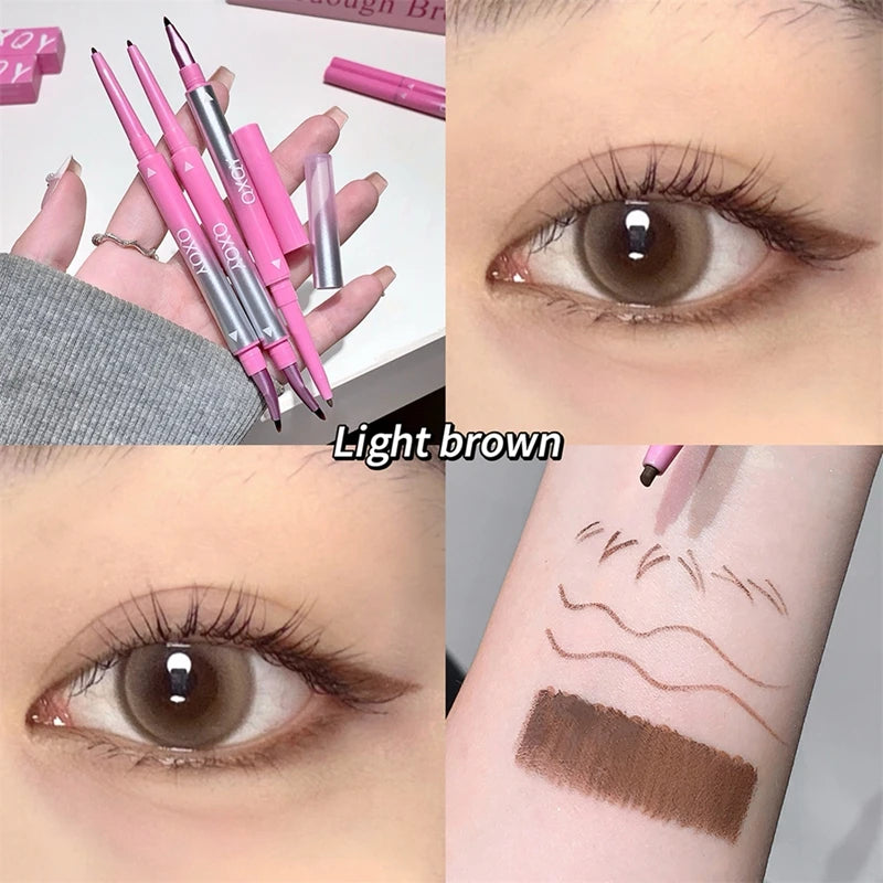 Double Head Eyeliner Gel Pencil with Angled Brush Long-lasting Natural Red Black Brown Non-smudge Quick Drying 3D Silkworm Pen Qme