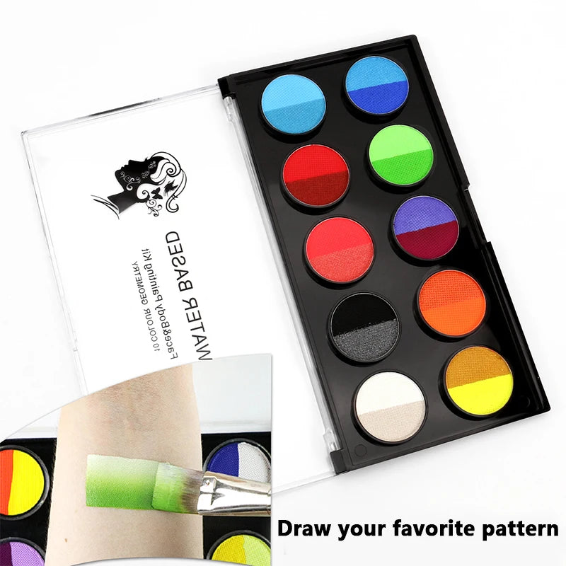 10-grid Double Water-soluble Body Painting Crayons Brush Vibrant Qme