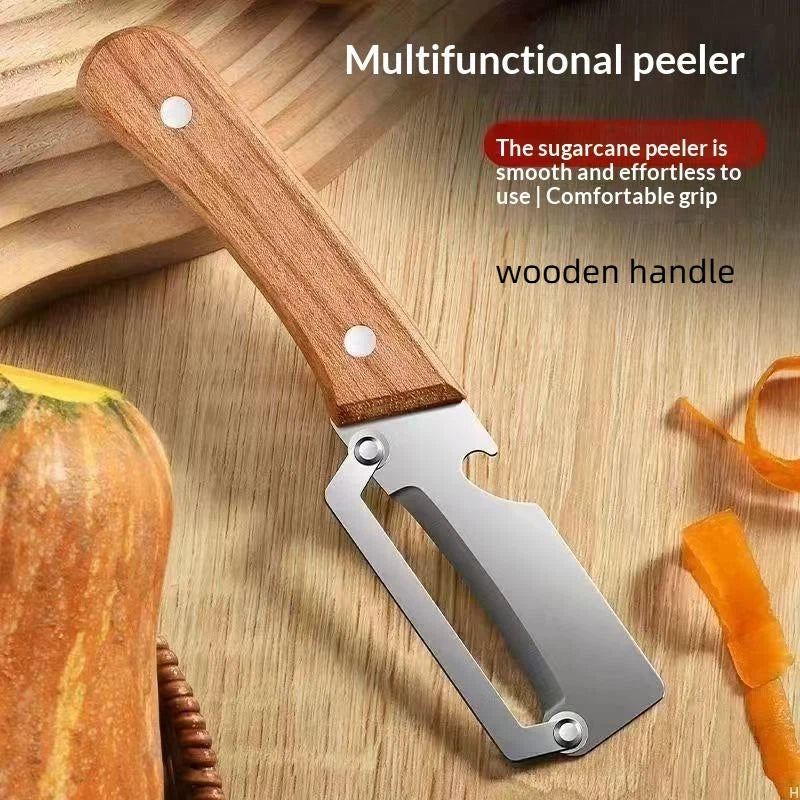 Multifunctional Stainless Steel Peeler Wooden Handle 3-in-1 Scallion Qme 1