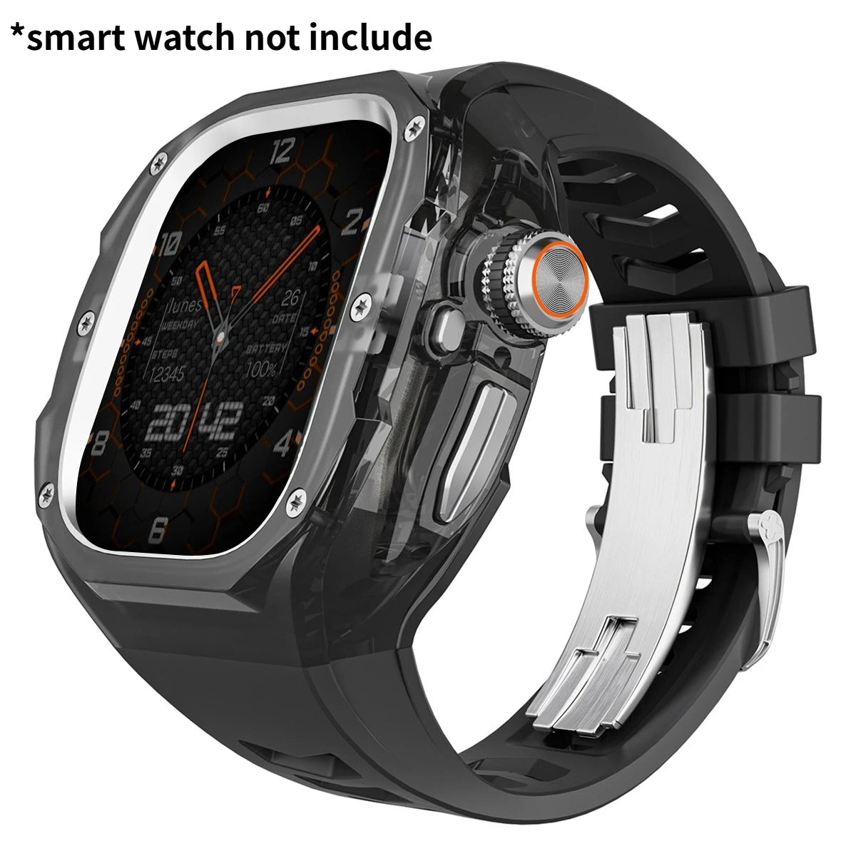 Refit Mod For Apple Watch Ultra 3/2 49mm Transparent Case Silicone Band Refit Kit For iWatch Series 11 Metal Butterfly Buckle Qme BBS 49mm-For ultra 3 2 1