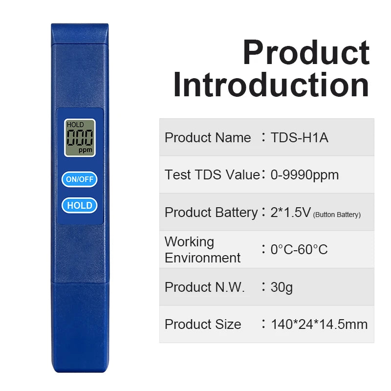 Portable TDS Water Tester Pen 0-999ppm Alloy Probe Detector LCD Qme